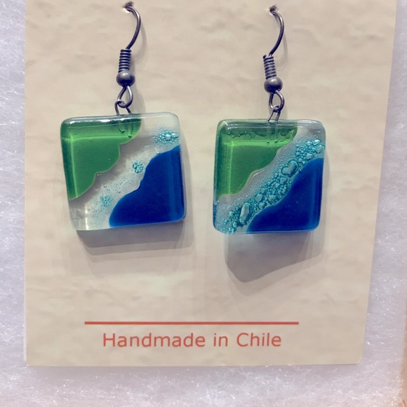 🆕 Fused Glass Ocean River Meadow Earrings Chile - Picture 1 of 3